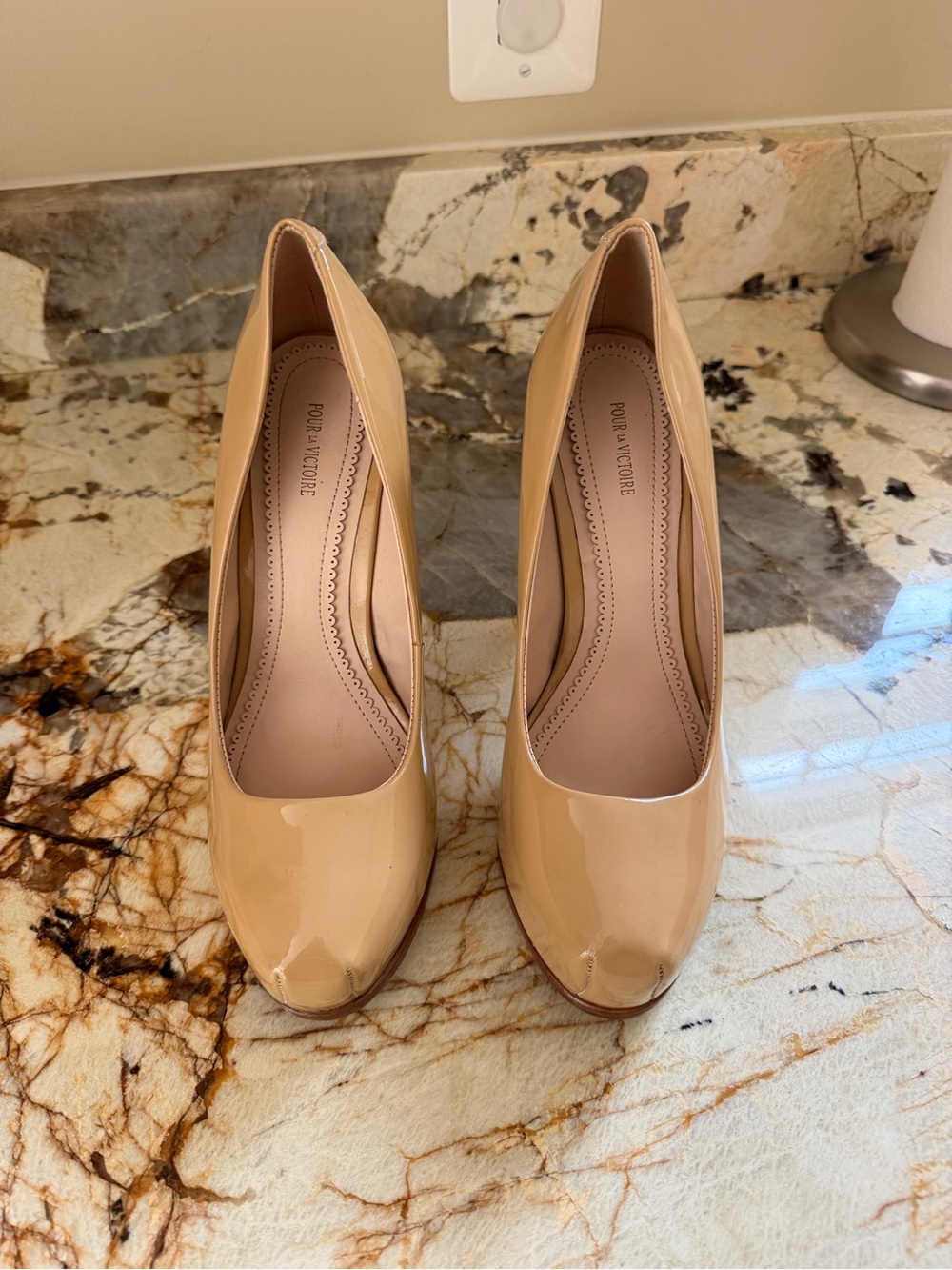 Pour La Victoire Beige Patent Leather Pumps